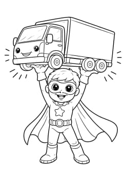 Super-héros portant camion